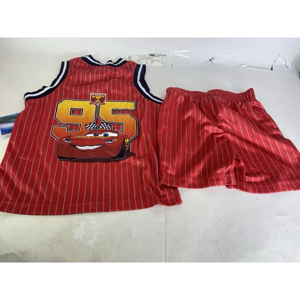 Disney Cars Lightning McQueen 2 Piece Jersey Shirt Shorts Set Outfit Boys Size 4